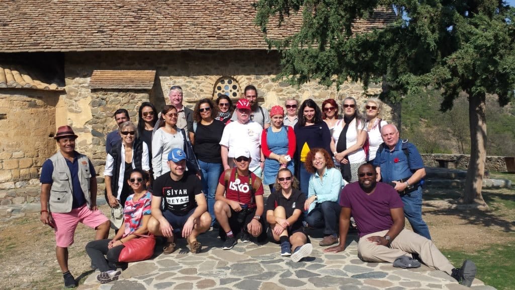 Course participants on a study day at the UNESCO-listed church of Panagia tis Asinou, Cyprus