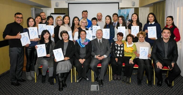 Participants of the Silk Road training in Kazakhstan with their certificates, November 2019