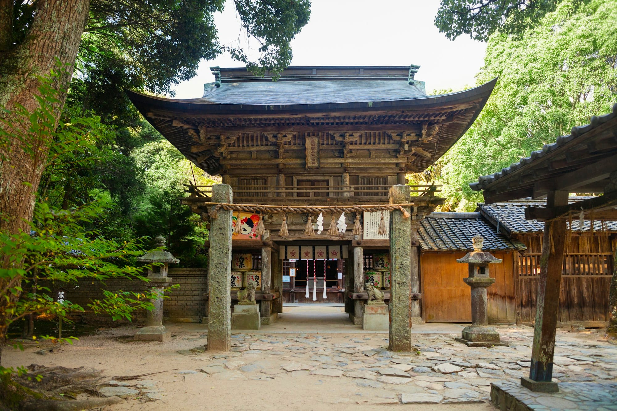 Exterior view of Shinto Sakurai Shrine, Fukuoka, Japan.