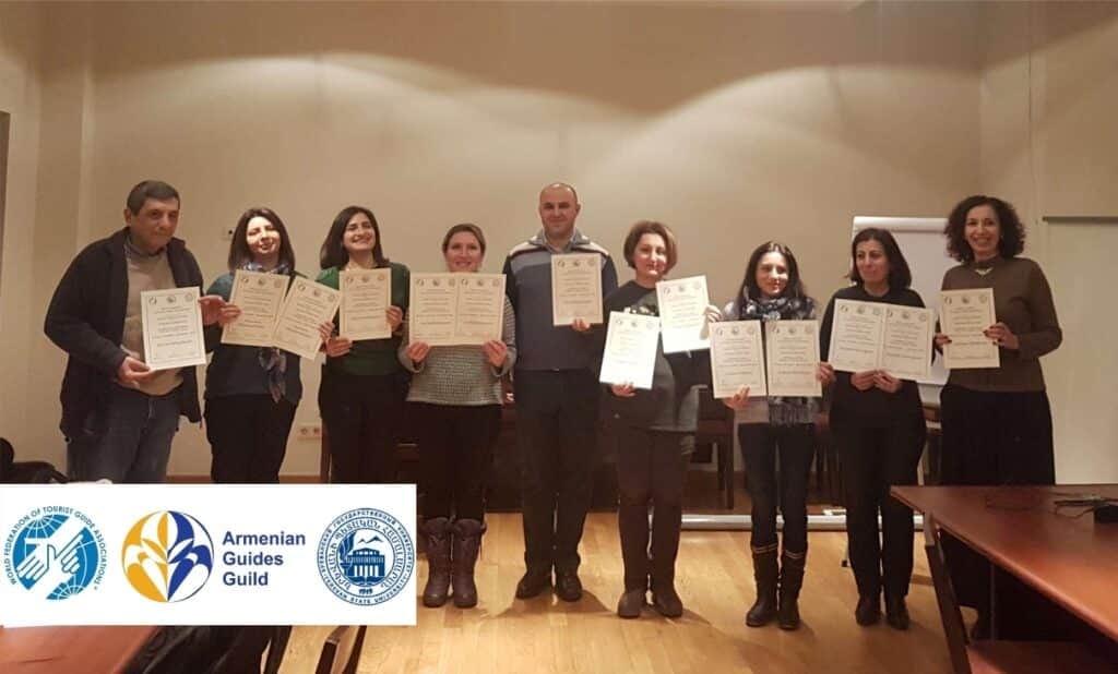 Participants of a HOT course in Yerevan holding their certificates