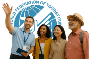 Tourist guides with WFTGA logo