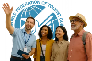 Tourist guides with WFTGA logo