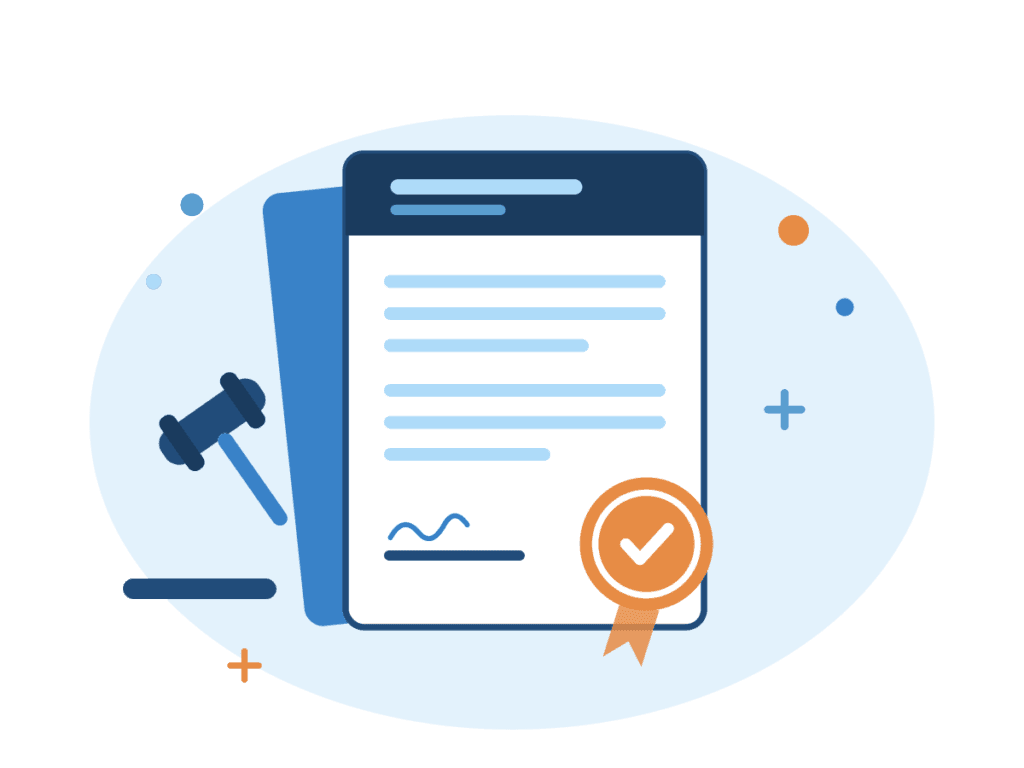 Illustration of a constitution document with seal and gavel