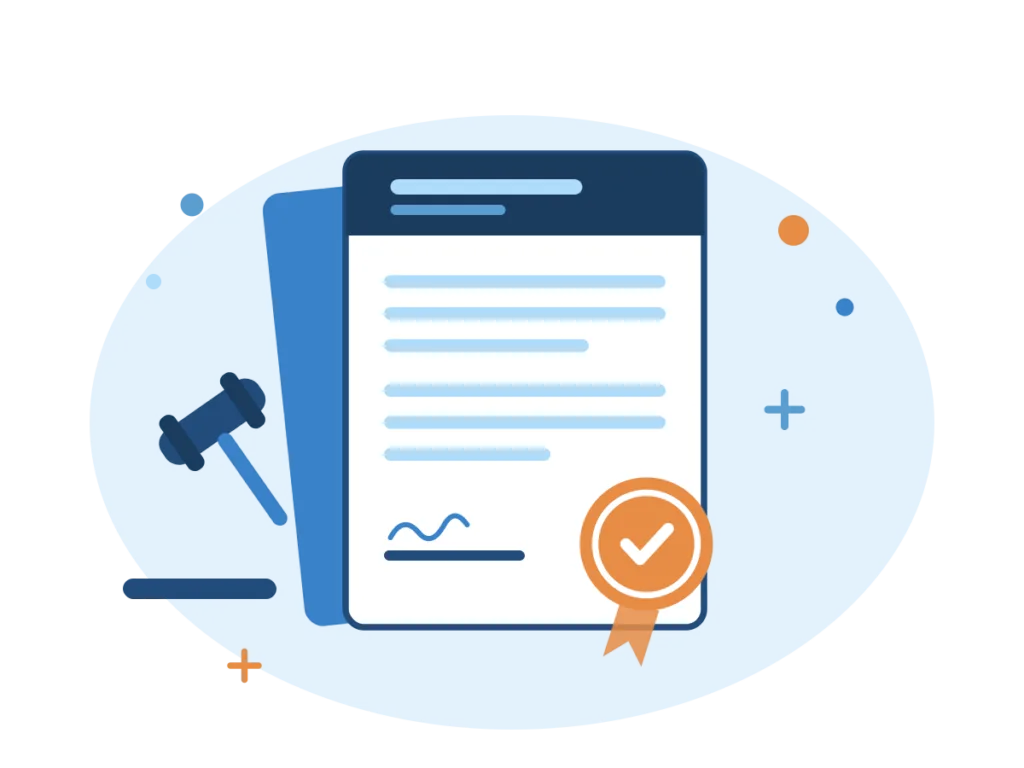 Illustration of a constitution document with seal and gavel